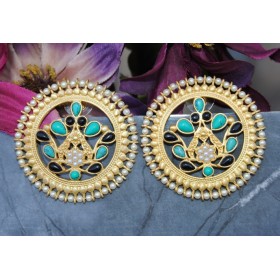 Black And Blue Onyx Pearl Gold Stud